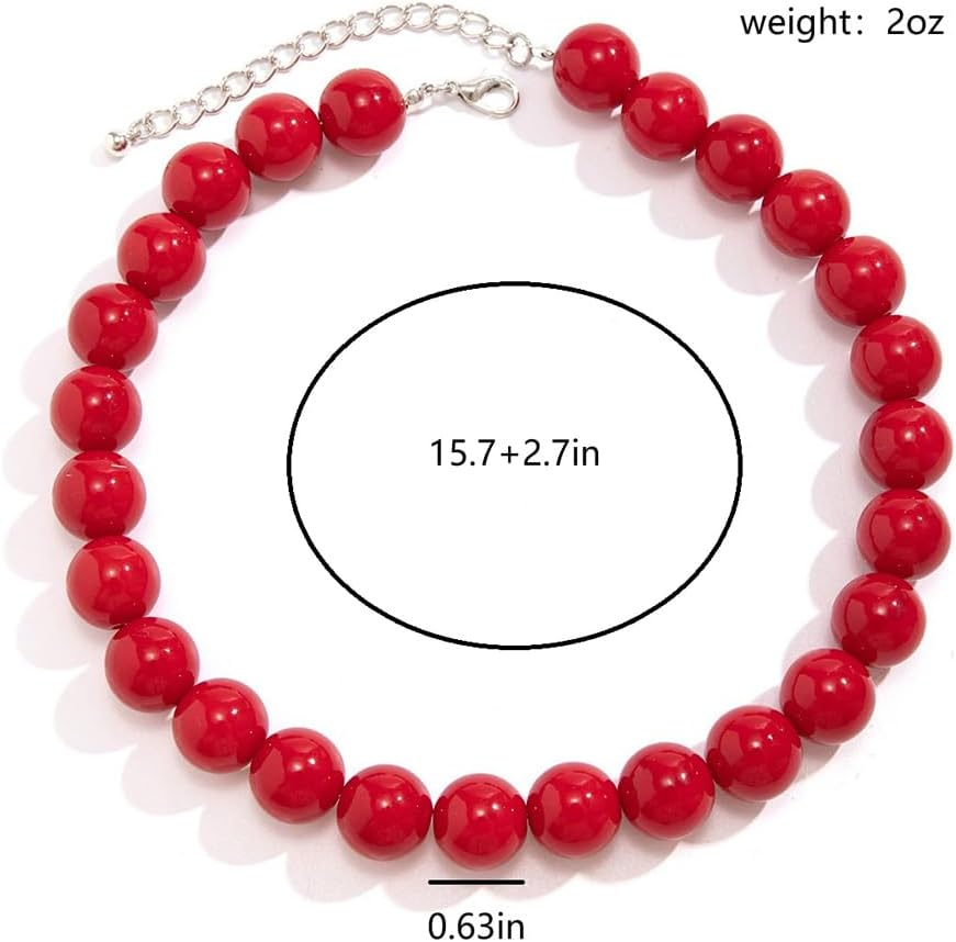 Vintage Large Chunky Red Beaded Choker Necklace for Women Trendy Gothic Black Faux Pearls Bead Collar Necklaces Y2K Statement Jewelry Accessories Gift - Image 2