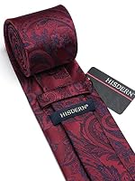 HISDERN Krawatte Herren Burgundy Paisley Krawatten für Männer Krawatte und Einstecktuch Set Krawatten Rot – Ansicht 3
