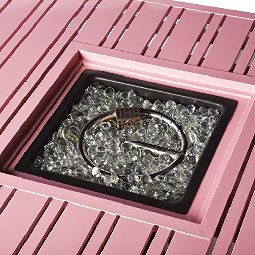 Image of Square 32 in. x 32 in. Aluminum Propane Fire Pit Table with Glass Beads, Two Covers, Lid, 37,000 BTUs in Pink Finish