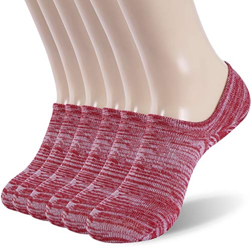 Womens Running No Show Socks,WXXM Low Cut Liner Socks Women No Show Non Slip Hidden Invisible for Flats Boat Summer Women's Tab Back No Show Liner Sport Socks Medium,6 Pairs Dark Red+White