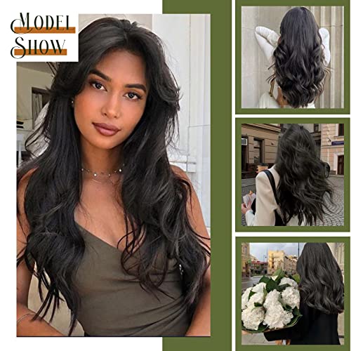 Clip-in-Hair-Extension-Long-22inch-Off-Black-Curly-Full-Head-Synthetic-Clip-on-Hair-Extension-180-Gram-Thick-Double-Weft-Hair-Extensions-Wavy-Hairpieces-for-Women