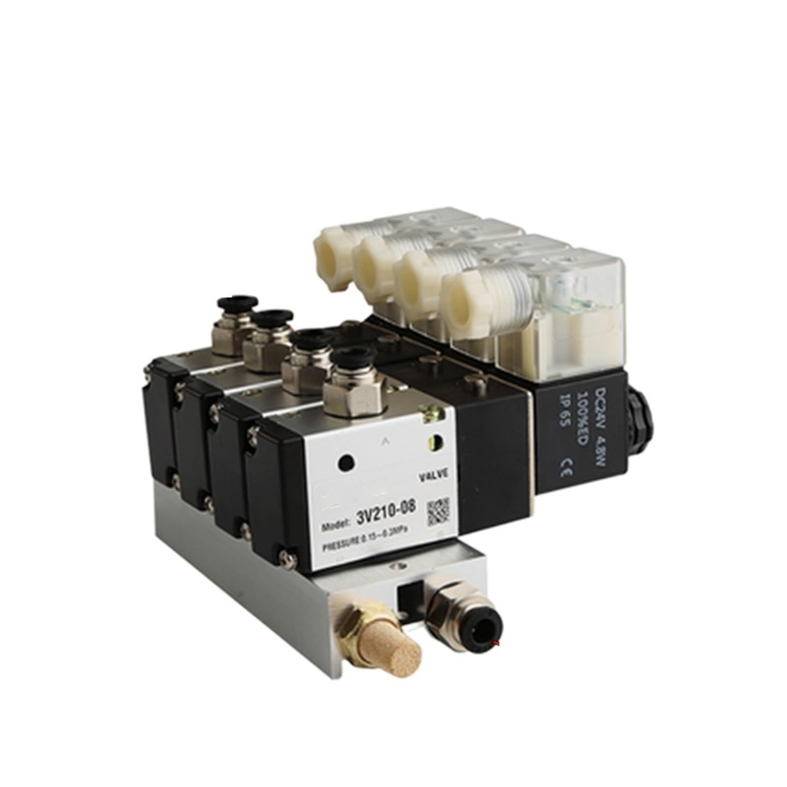 Bloque de electroválvula neumática 3V210-08, 220 V, 24, opción múltiple, con silenciador, Base Montaje, colector, 2/3/4/5/6 Filas, 3 Puertos(4 Row 6mm Fitting,DC24V)