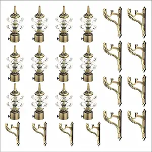 Wellness Aluminium Double Diamond Curtain Brackets Parda Holders with Jaguar Support Fittings 1 Inch Rod Pocket Finials Designer Door and Window (Antique Pair of 6)