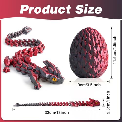 3D Printed Dragon Eggs with Dragon Inside, Articulated Fidget 3D Printed Animals, Interesting Decorative Gift (Black Red) - Image 2