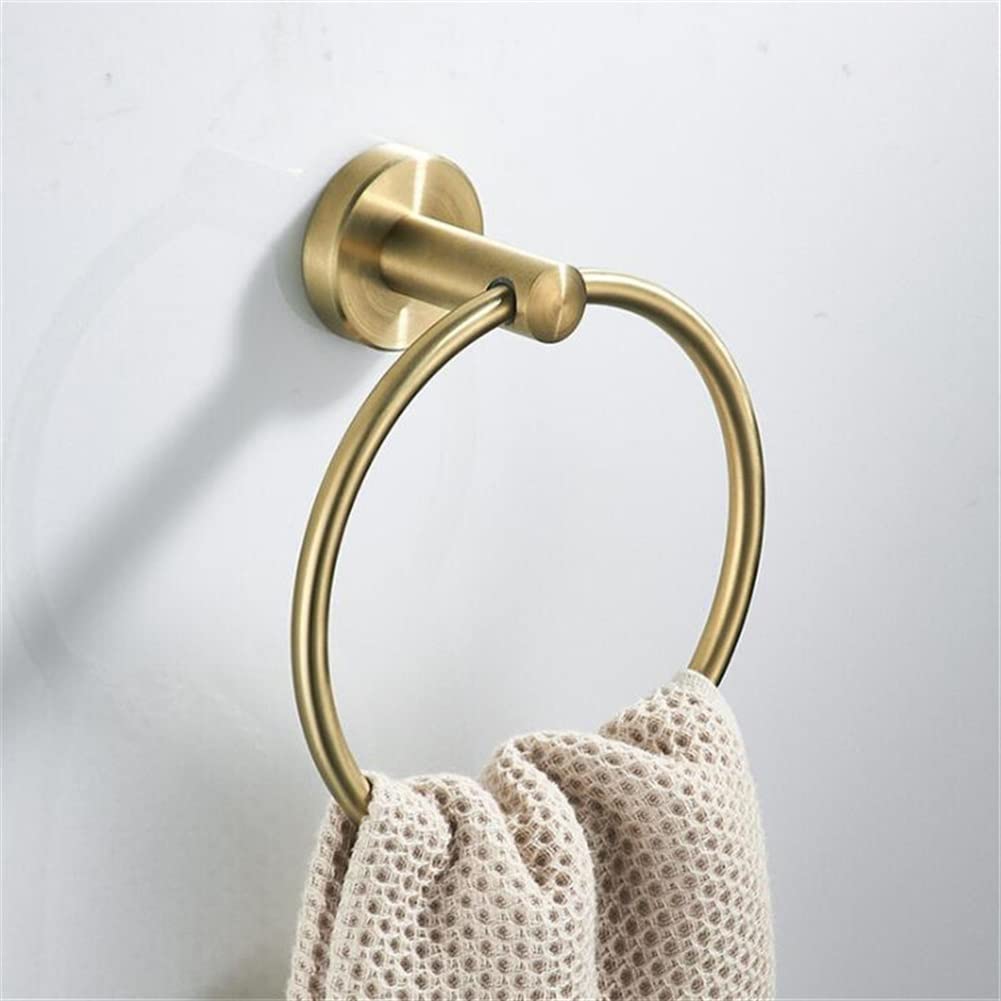 Anneaux porte-serviettes ronds en acier inoxydable doré brossé pour mur de salle de bain