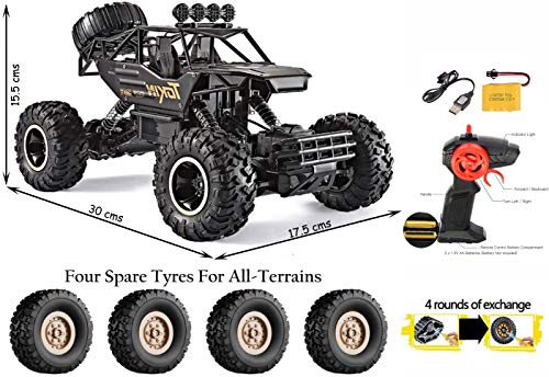 Image of Magicwand 1:16 Scale R /C Rechargeable 4 Wheel Drive Rock Monster with 4 Extra Wheels for All-Terrain Types【Black or Gold】【Pack of 1】