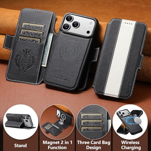 Étui en cuir iPhone 17 Pro Max blanc texture litchi coque arrière fine aimantée