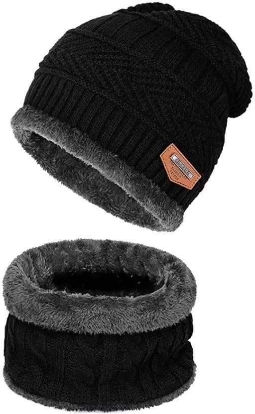 Stylish Men & Women Woolen Beanie Cap | Winter Knit Hat & Scarf | Cold Weather Accessory | Lightweight & Warm Winter Cap (Black)-image-46