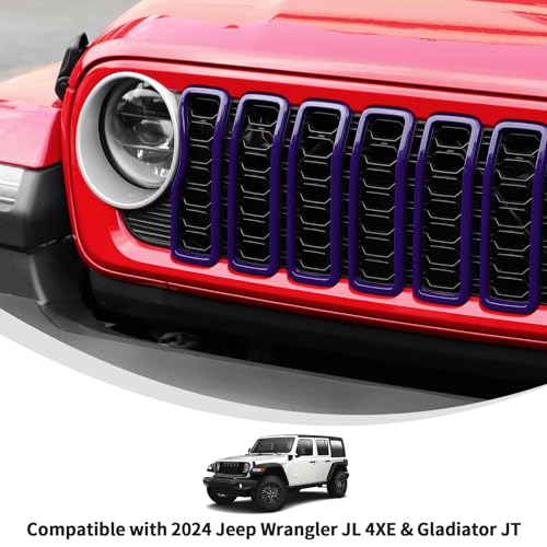 Image of Linskip for 2024-2025 Jeep Wrangler JL 4XE & Gladiator JT Grille Inserts, Meshless Grille Bezel Covers for Jeep Wrangler Sport Rubicon Sahara Willys Mojave Rubicon,Exterior Accessories(Purple)