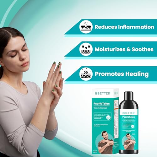 Image of BBETTER PsoriaTejas - Oil for Skin Health Management | Steroid-Free Formula for Dry Itchy and Flaky Skin | Herbal Formula with Bruhath Danthapala Thailam & Dinesavalyadi Thailam to Soothe Irritation Redness & Promote Hydration
