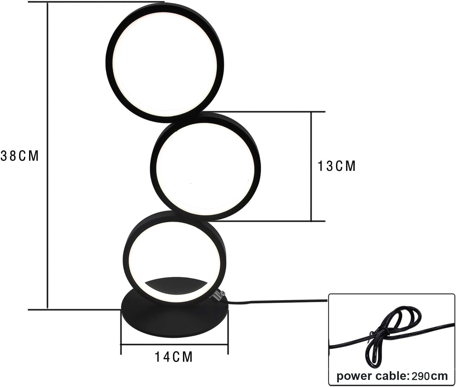 Lampada da tavolo a LED dimmerabile lampada da comodino moderna lampada da | scrivania nera a forma di anello Lampada da notte decorativa da 12 W con cavo da 2,9 m per camera da letto, soggiorno, studio
