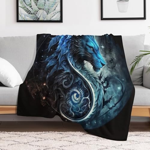 Couverture dragon lion chaude et douillette pour cocooning au salon - 3