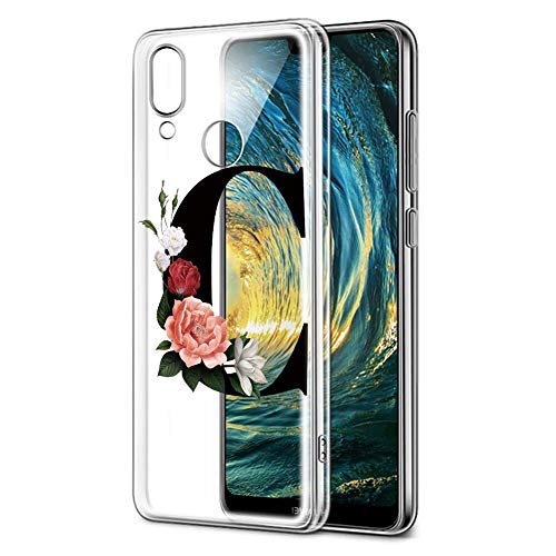 Yoedge Cover Huawei P20 Lite Trasparente Case 5.84 Pollice, Custodia Protettiva in Silicone Paraurti in TPU Morbido Assorbimento degli Urti Ultra Sottile Bumper Case con Disegni 26 Lettere, C