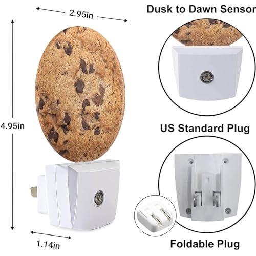 Image of Food Decorative Night Light Chocolate Chip Cookie Funny Dessert Plug-in Nightlight Energy Saving 0.5W LED Lighting for Boys Girls Men Women