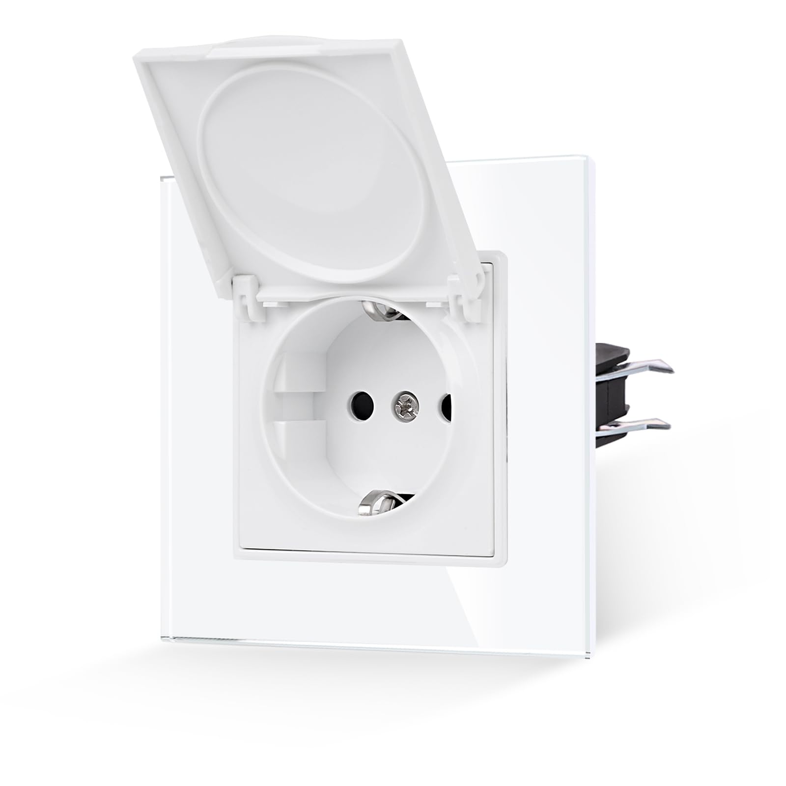 JIMEIDA Steckdose Glas Weiß Mit Wasserdichter Abdeckung Mit Haken 16 Amp Schuko Steckdose Gehärteter Glasscheibe Wandsteckdose 86 * 86mm