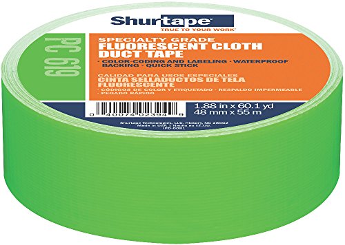 Image of Shurtape PC 619 Specialty Grade, Fluorescent Cloth Duct Tape, Hi-Visibility Social Distancing Marking, 48mm x 55m, Fluorescent Green, 1 Roll (166122)