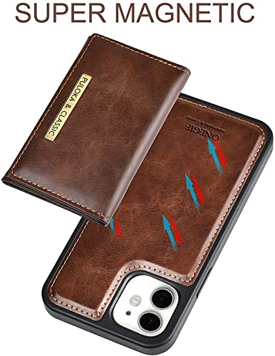 Image of PULOKA Compatible for iPhone 11 Pu Leather Wallet Case Cover with 5 Card or Cash Slot Magnetic Detachable 2 in 1 Removable Smart Case - Brown