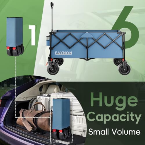 Image of 46 inch L Collapsible Foldable Extended Wagon, 500LB Weight Capacity with 280L Heavy Duty Folding Cart,Utility Wagon with All-Terrain Beach Wheel & Drink Holders,Light Blue