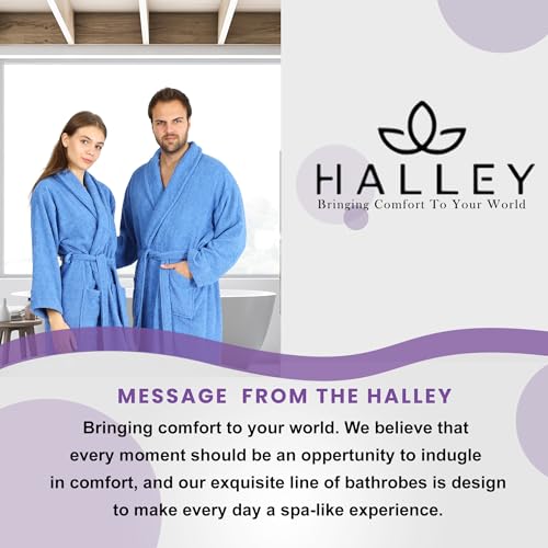 Image of HALLEY Luxury Bathrobe for Women & Men, Shawl Collar Spa Bath Robes Terry Cotton Ultra Soft Shower Robe with Pockets
