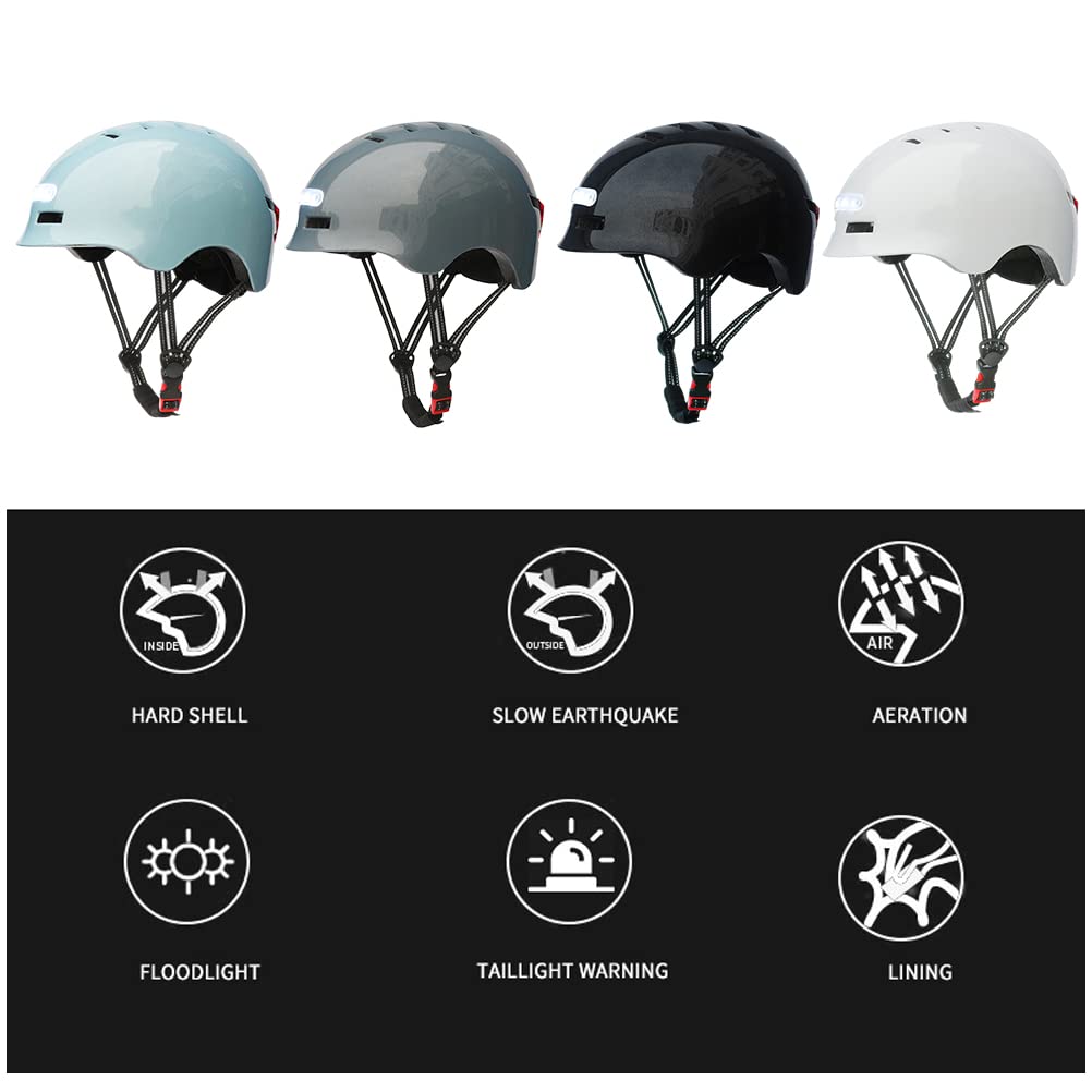 Casco da bicicletta a LED con luce USB ricaricabile con luce di avvertimento per bicicletta, scooter, guida notturna, arrampicata (argento glitterato