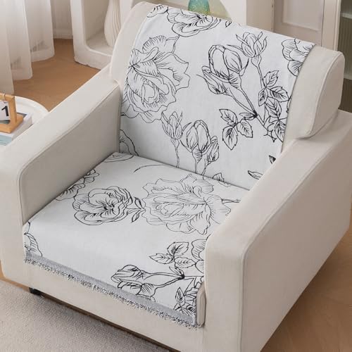 Image of HOKIPO Serene Abode Sofa Cover 1 Seater, 180x60 cm, White Rose Garden