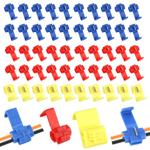 Stromdieb Kfz, 50 Stück Kabelverbinder, Schnellverbinder Set Kabelabzweiger Quickverbinder, Stoßverbinder Abzweigverbinder für Auto und Motorrad (Rot, Blau, Gelb)