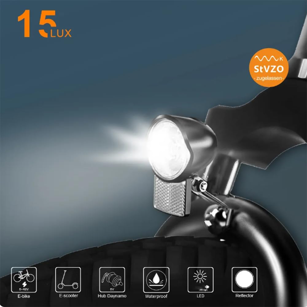 Phare de vélo étanche 15 lux, Lampe LED pour Guidon, feu de sécurité Avant et arrière.