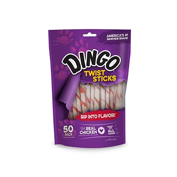 Dingo Twist Sticks Rawhide Chews, Made With Real Chicken, 50 Count