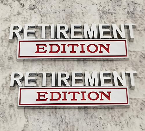 Image of Pair Set Retirement Edition Badge 3D Emblem Fit for Car Truck SUV Side Rear Front Hood Trunk Door Decal Sticker (Silver Red)