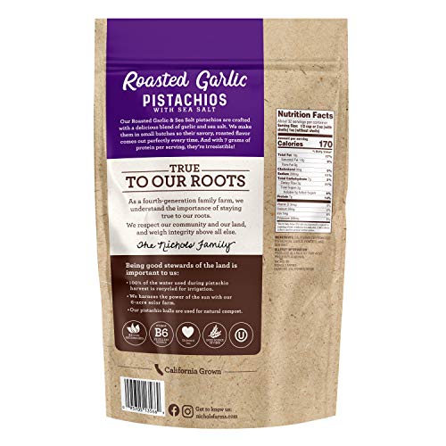 Image of Nichols Farms California Grown Pistachios, InShell, Nutrient Rich Snack Packs, Roasted Garlic, 2LB (Pack of 2)