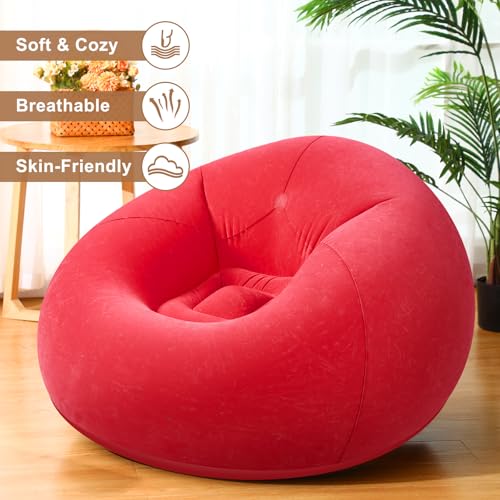 Image of Realspring 9 Pcs Inflatable Bean Bag Chair, Air Pump,Red