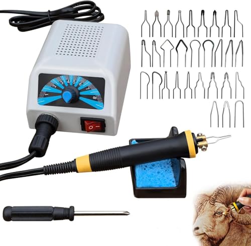 Huzoomtoyz Kit de Estación de Pirograbado en Madera 200-800℃ Temperatura Ajustable Grabador de Madera, Mango Flexible, 30 Puntas de Hilo, Soporte Seguro Enchufe EU Adecuado para Madera y Cuero