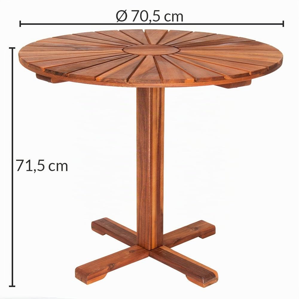 Casaria Tavolo da Giardino Sunrise Rotondo Legno di Acacia Massello Ø70,5cm Altezza 71,5cm Tavolino da Esterno