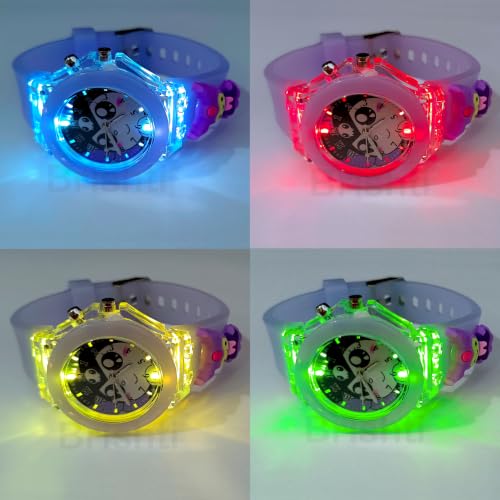 Image of Brishti 3D Cartoon Character Multicolored Glowing Digital Light and Girl's Analogue Wrist Watch | Unique 3D Cute Cartoon Character on Strap | Soft Silicone Strap | Suitable for Age 3-12 Year Kids