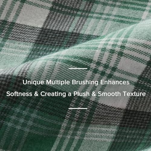 Image of Woolrich Cotton Sheet Set Cottage Charms Print, 100% Cotton Flannel Sheets Warm & Fuzzy Bedding Set Cal King Size Sheets, Fitted Pocket Fits Up to 12 inch Mattress, Cal King Green Plaid 4 Piece