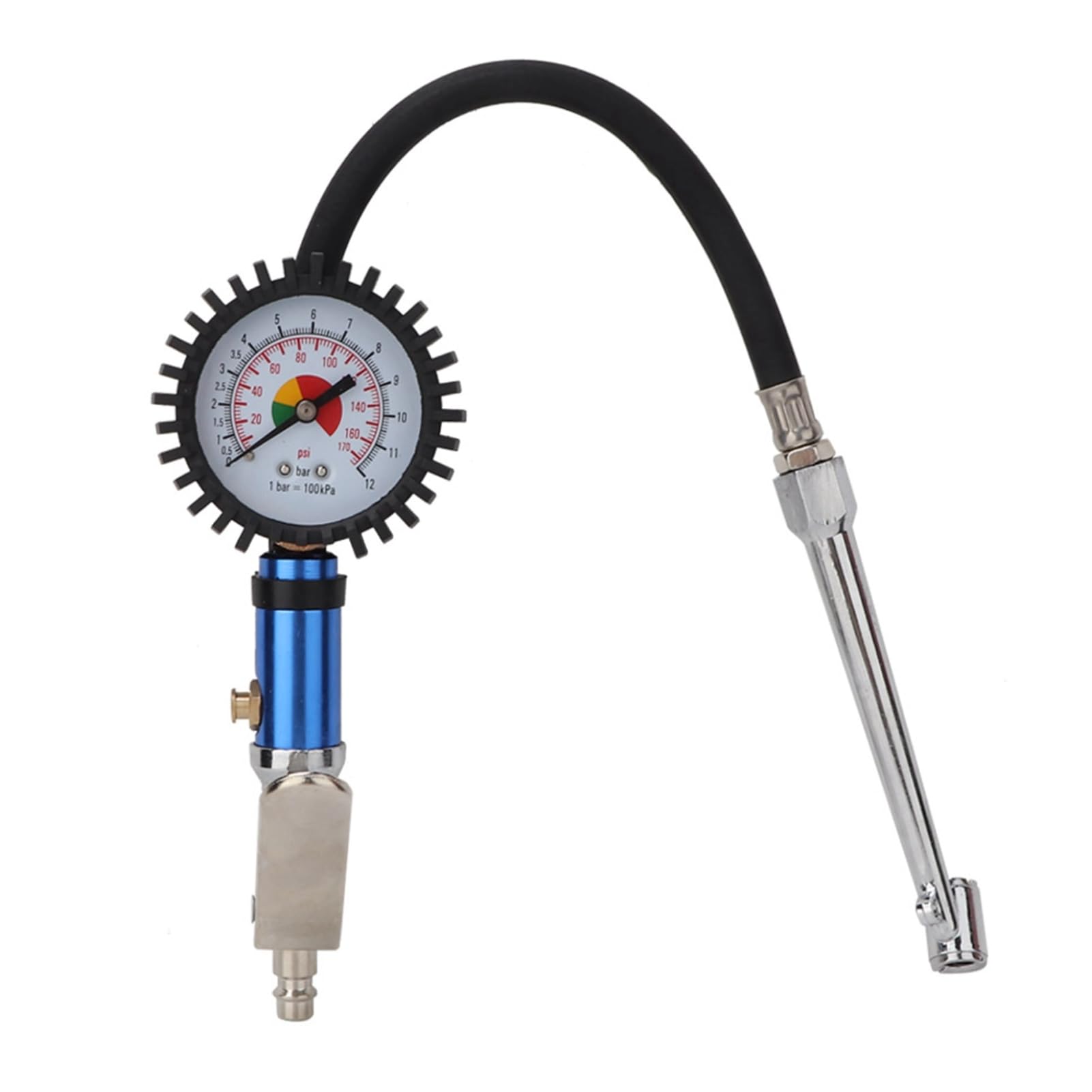 0-12 Bar Tyre Inflator Gauge, Self-clamping Car Pressure Gauge UK, Air Compressor Line Gun with Flexible Hose and Quick Connector, for Car, Truck, SUV, Motorcycle