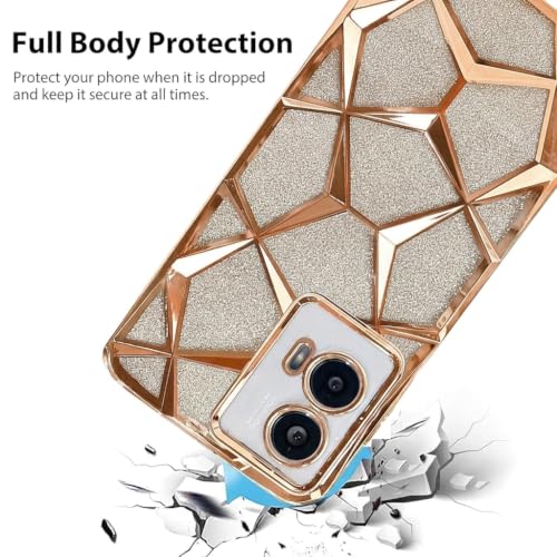 Image of VONZEE Gradient Glitter Case for Moto Edge 50 Fusion, Luxury Electroplated 3D Cube, Diamond Bling Shiny Soft TPU Clear Shockproof Women Girls Protective Phone Cover (Gold)