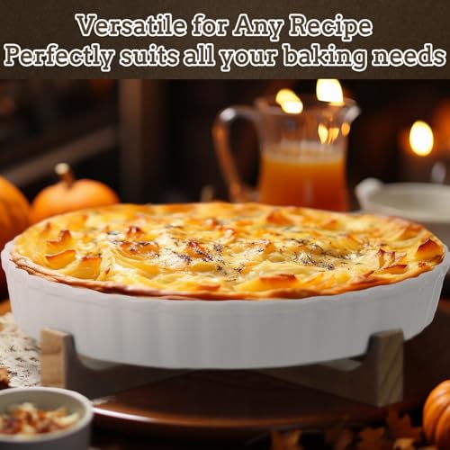 image for LemonRoad 9 Inch Ceramic Pie Pan with Wooden Bracket Ceramic Deep Flut