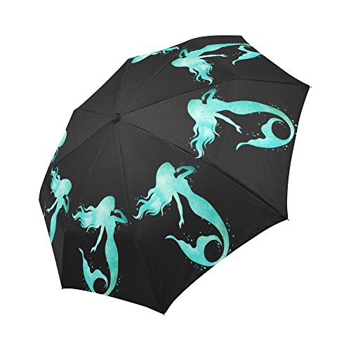 Interestprint Watercolor Mermaid Silhouette Windproof Auto Open And Close Foldable Umbrella, Lightweight Portable Outdoor Sun Umbrella With Uv Protection #TOP17