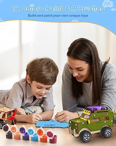 Poraxy STEM Kits for Kids Age 8-10, 5 Set STEM Toys for Boys Age 8-12, Wooden 3D Puzzles Model Car Kits, Science Kit Crafts Building Project, Birthday Gifts for 6 7 8 9 10 11 12 13 Year Old Boys Girls - Image 5