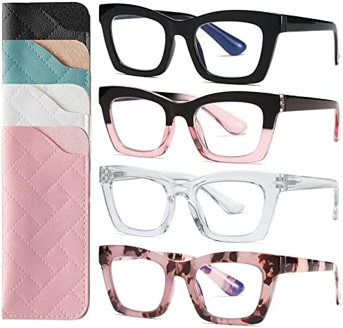 NaNaKo Oprah Style Reading Glasses for Women Blue Light Blocking Computer Reader Spring Hinge Stylish Square 4 Pack +1.5