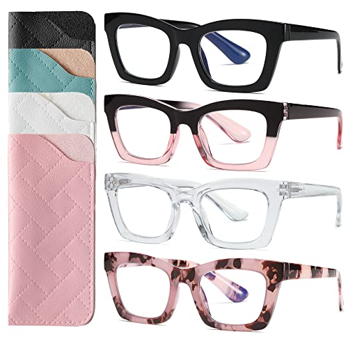 NaNaKo Oprah Style Reading Glasses for Women Blue Light Blocking Computer Reader Spring Hinge Stylish Square 4 Pack +2.75