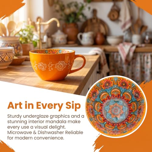 Mug artesanal de cerámica pintado a mano 14 oz naranja miniatura 2