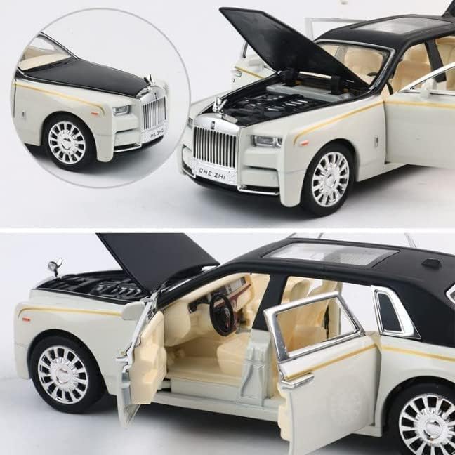Image of 1:32 Rolls Royce Phantom Diecast Metal Pullback Openable Doors Toy Cars with Flashing Light and Musical Sound for Gifts Toys for Kids Boys and Girls. (White)