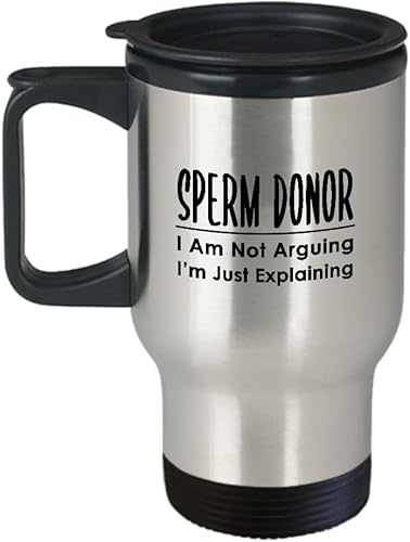 Mens Funny Sperm Donor Travel Mug Insulated Coffee Tumbler - Fertility Joke Designs - Gifts for Sperm Bank Donation Bio Daddy Couples Pregnancy Cute