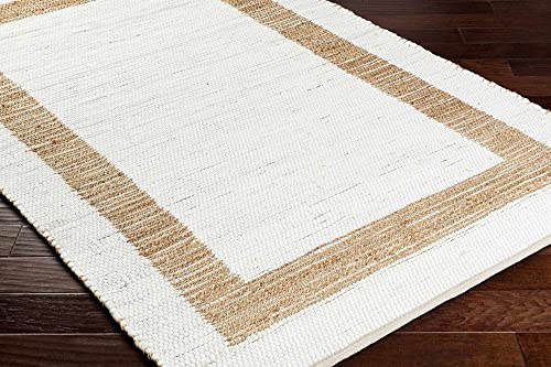 Hauteloom Ghita Natural Fiber Jute Hallway, Kitchen Runner Rug - Solid And Bordered - Rattan, Sea Grass Carpet - Brown, White - 2'6" X 8' #TOP3