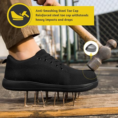 Steel Toe Shoes for Men Non Slip Work Sneakers Safety Tennis Industrial Puncture Proof Construction Comfortable Barefoot Shoes Wide Toe Box Walking3