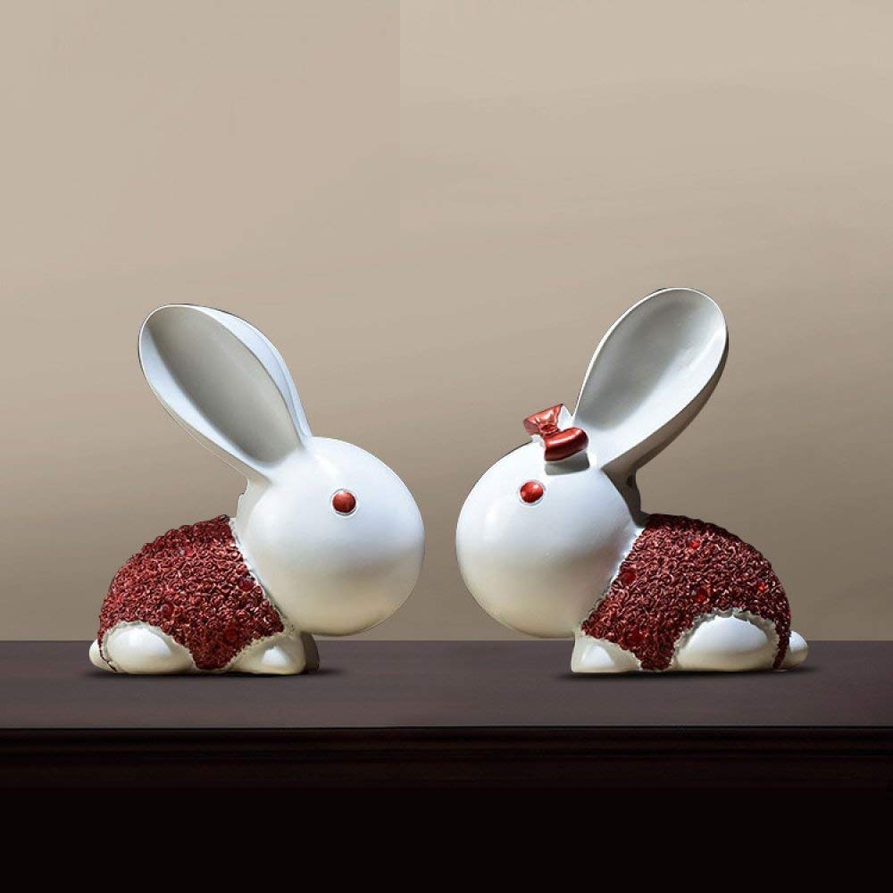 Couple de lapins en résine rouge pour décoration de maison et bureau