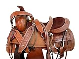 Western Saddle Trail Pleasure Horse Saddles Rodeo Cowboy Floral Tooled Leather Tack Set 15 16 17 18 (Waffle Tooled, 17 Inches)