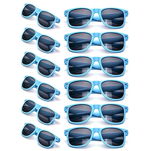 SUNOVELTIES 12 Pack Blue Party Sunglasses Bulk, Classic Retro Unisex Adult Glasses